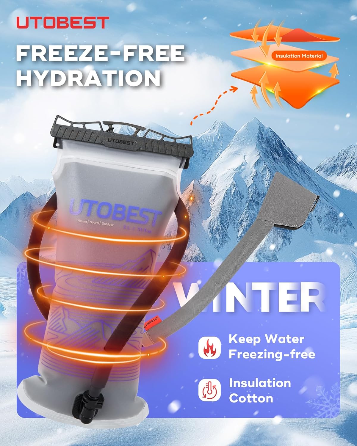UTOBEST Insulated Water Bladder with Bite Valve Cover Keeps Water Cool or Warm for Hours, Leakproof TPU Hydration for Hiking Camping and Backpacking