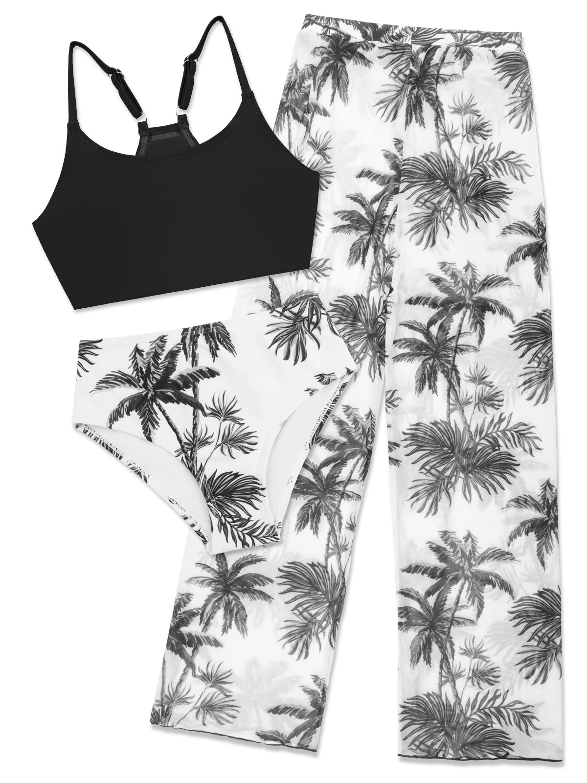 SHEKINI Girls 3 Piece Swimsuit High Waist Bikini Set with Cover Up Pants