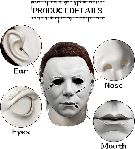 Miniatura 3 de Máscara aterradora de Halloween para adultos, máscara de látex clásica blanca realista de cabeza completa, espeluznante disfraz de cosplay