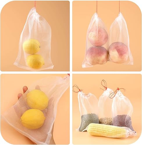 Miniatura 5 de 100 bolsas de protección de frutas Kikhope de 6 x 4 pulgadas, bolsas de red de jardín con cordón, bolsas de red de frutas, bolsas de árboles