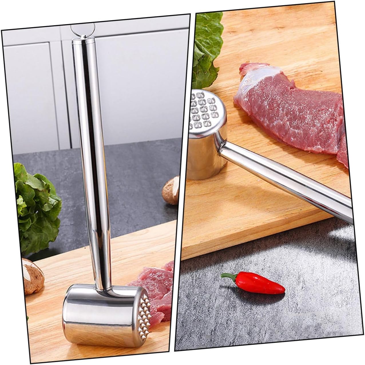 2pcs Stainless Steel Meat Hammer and Kitchen Tenderizers for Home Use, 304 Stainless Steel Steak Pounder Mallet Set for Beef, Pork, and Poultry Cooking