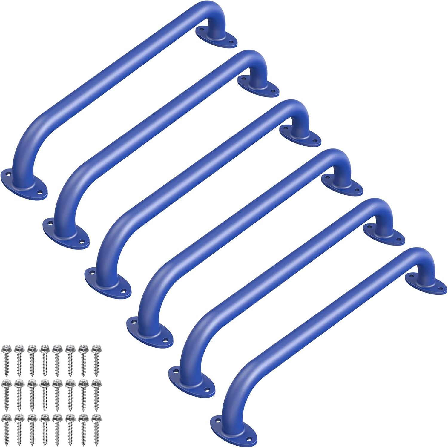 Dolibest 6 Pack 17 Inch Playground Handles, Metal Monkey Bars Indoor & Outdoor, Heavy Duty Ceiling Grab Bars & Wider Base for Climbing Frames, Treehouses, Swing Sets, Wall Ladders & Bunk Beds –Blue