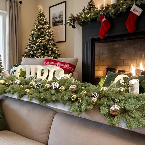 Miniatura 2 de Guirnalda de Navidad de pino artificial de nieve, colección navideña de 79 pulgadas de largo para Navidad, temporada de vacaciones, mantel de