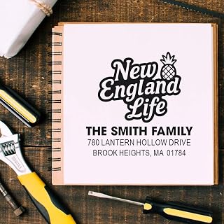 Pineapple New England Custom Address Stamp, Self-Inking or Wood Handle, 1-5/8 Square, Professional Rubber Stamper for Home or Business