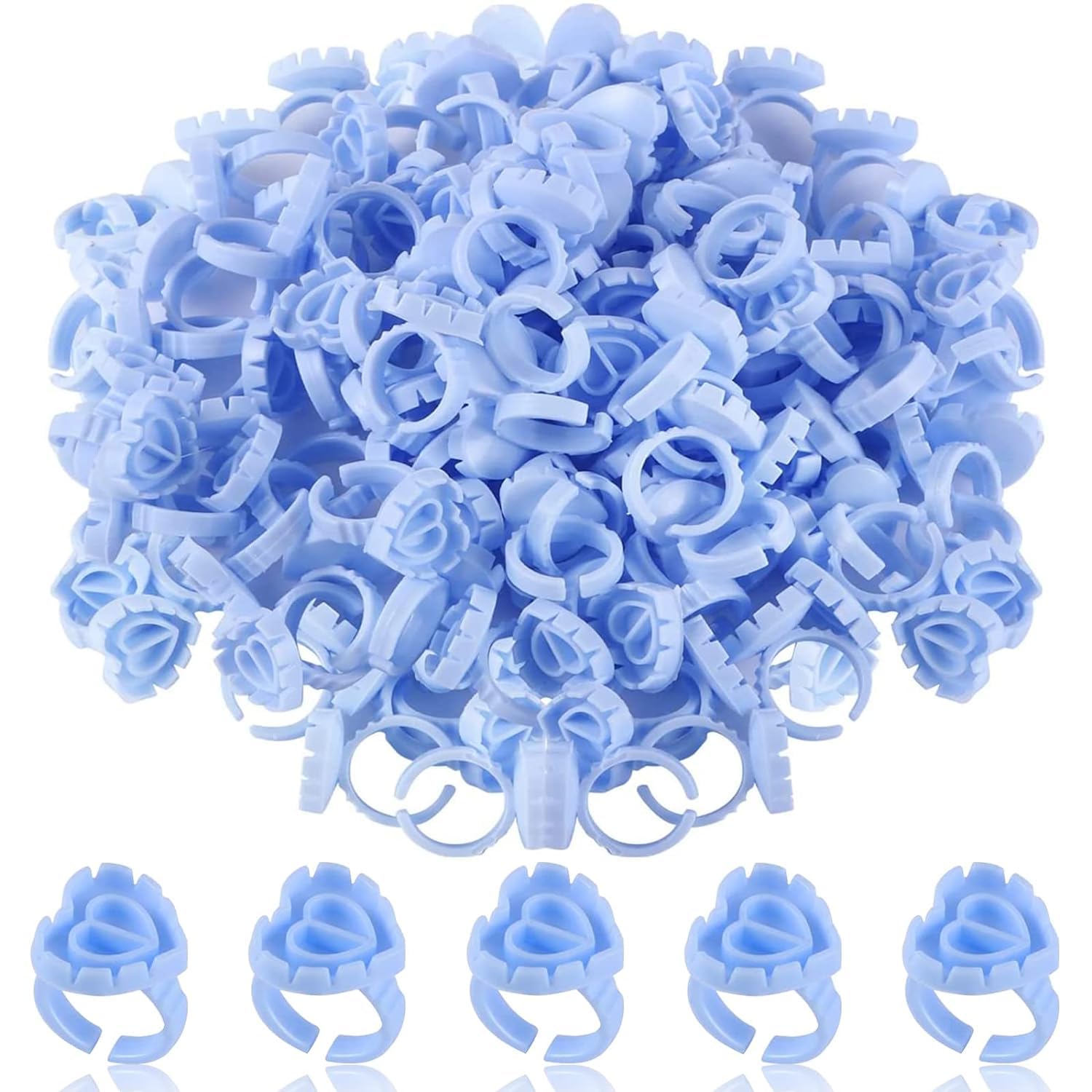 Gleevia Glue Rings for Eyelash Extensions, Blue Heart Glue Rings 100pcs/Pack Lash Fan Glue Cups Glue Holder Lashing Supplies (Blue Heart Shaped)-picture-35