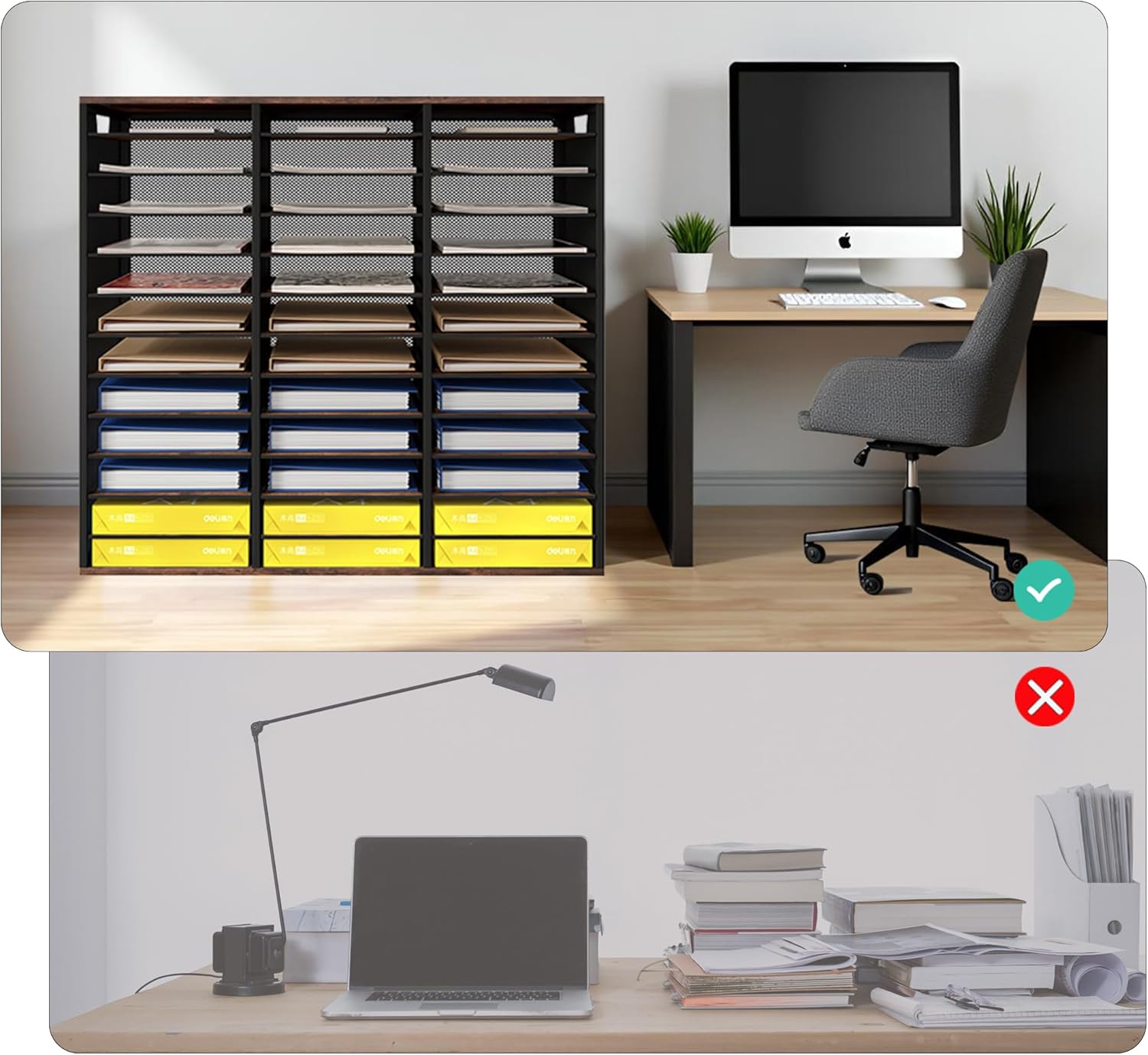 Letter Size Paper Organizer, Metal Literature Organizer, Sturdy Mail Sorter Desktop Organizer for Storage, Classroom Mailbox Keep Desktop Clean, 36 Compartments, Retro Brown