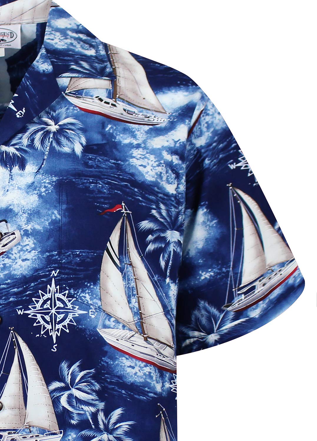 Pacific Legend | Camicia hawaiana originale | da uomo | S - 4XL | manica corta | tasca frontale | stampa hawaiana | Yachts Palms Sea | Blu