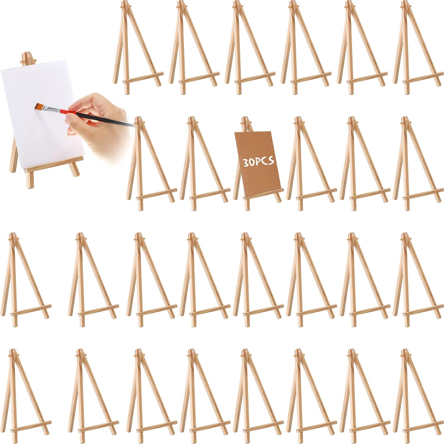 30 Pack Tall Wood Easels Tabletop Display Easels Art Craft Painting Easel Stand Wooden Triangle Painting Easel Arts Crafts Tripod Easels for Artist Adults Students (7.8 x 3.6 inch)