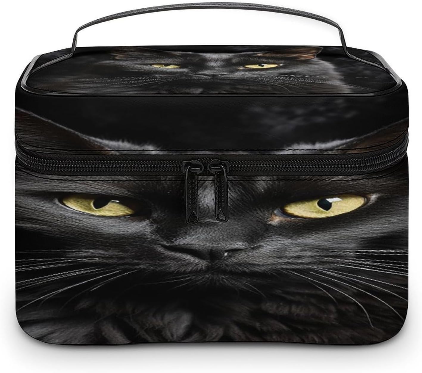 A Black Cat on A Black Background Makeup Bag with Handle Fashion Portable Travel Toiletry Bag Exquisite Large Capacity Cosmetic Bags Lightweight Travel Accessories Storage Bags for Women