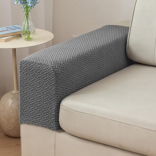 Miniatura 21 de Juego de 2 fundas para reposabrazos de sofá, de poliéster, elásticas, antideslizantes, protectores de muebles, lavables, color blanco crema, mediano