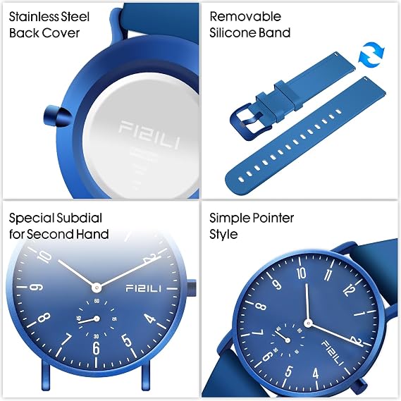 Men's Watch Ultra-Thin Minimalist Waterproof-Fashion Watch for Men or Women with Silicone Band Wrist Watches, 1100-Blue White, mens minimalist watch