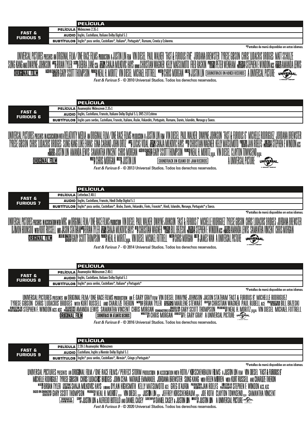 Fast & Furious Pack 1-9 - DVD