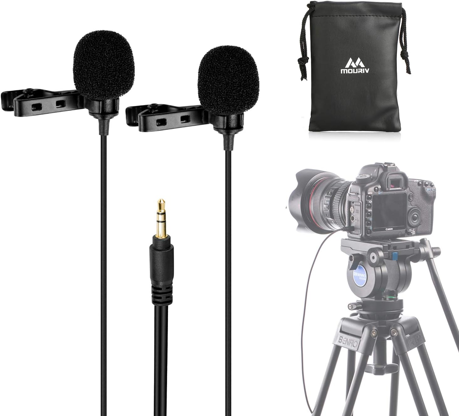 7.8ft Dual-Head Lavalier Microphones, TRS Lapel Clip-on Omnidirectional Condenser Mic Interview Microphone Compatible with DSLR Camera,Sony Canon Nikon,Camcorder,PC for YouTube,Interview,Video