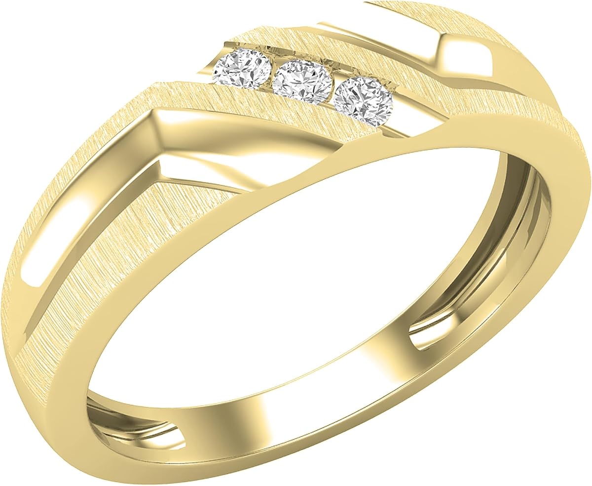 Dazzlingrock Slanted 3 Stone Channel Set Men's Ring | 0.12 Ctw | Round White Natural Diamond