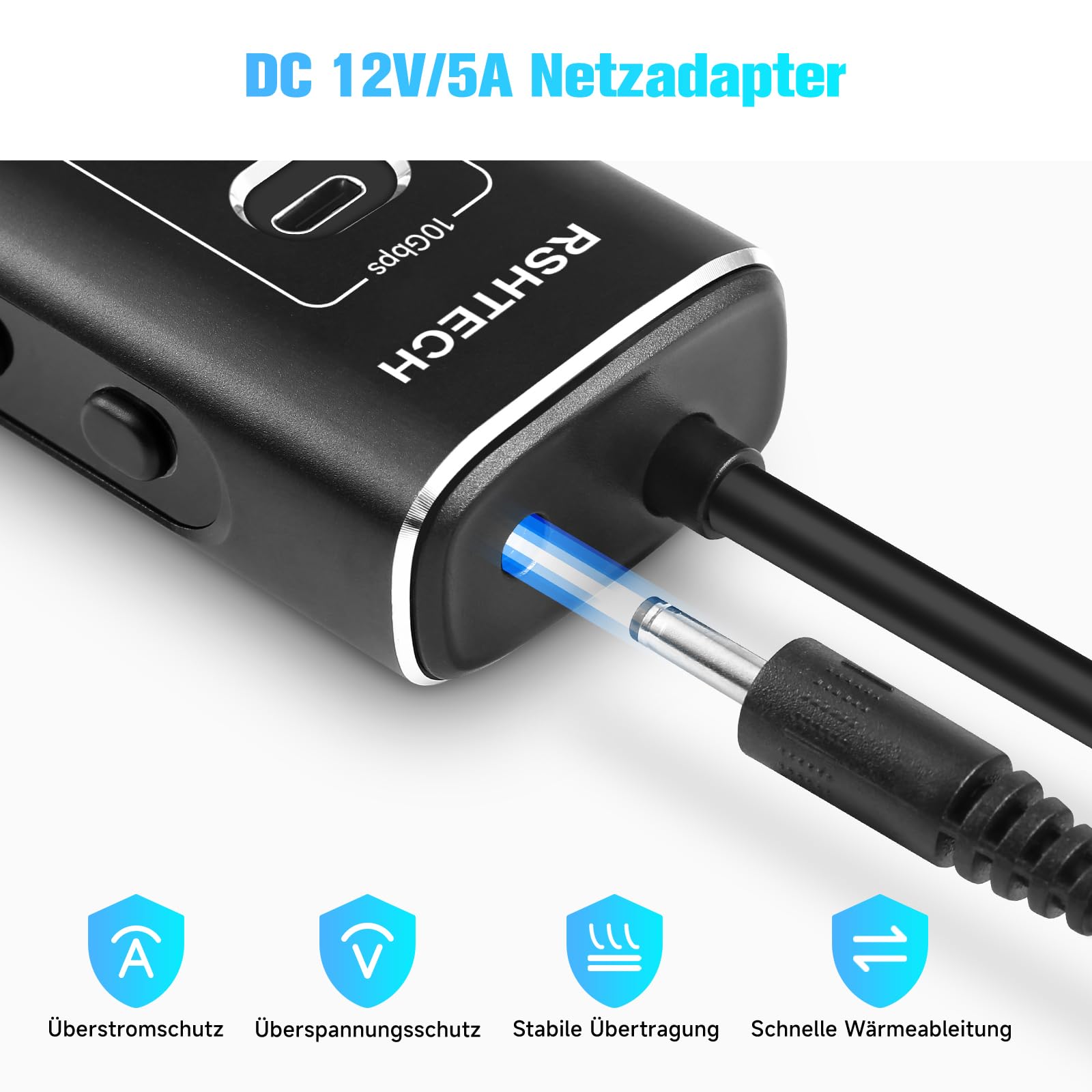 USB C 3.2 Hub Aktiv mit Netzteil (60W 12/5A), RSHTECH 11-Port USB C 3.1 Gen2 Hub mit 20W PD, 3 * 10Gbps (2*Typ-C, 1*Typ-A), 7 * 5Gbps (7*Typ-A), 2-in-1 Kabel, Aluminium USB Verteiler, RSH-A11PD