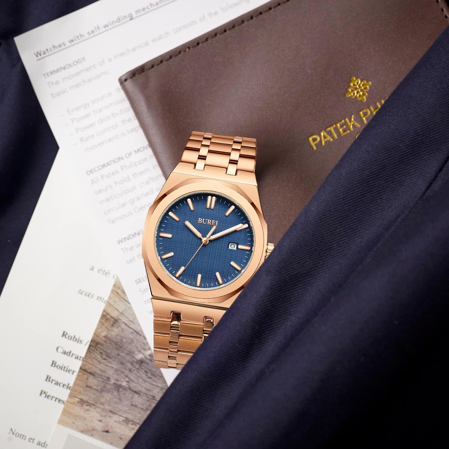 BUREI Men Watches Gifts for Men Fashion Stainless Steel Analog Quartz Waterproof Watches for Mens - Image 2