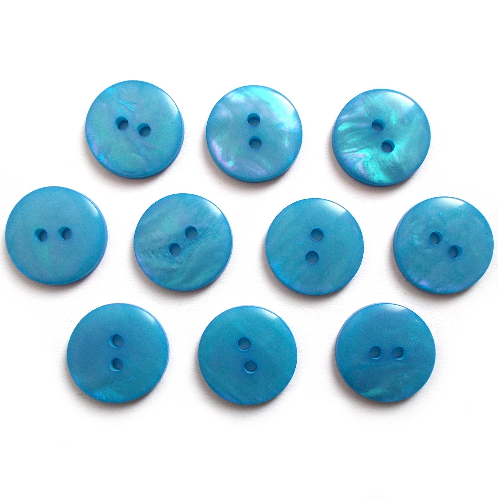 Mother of Pearl Effect Colour Buttons Round 2 Hole Pack of 10 (Pale Blue, 20mm)