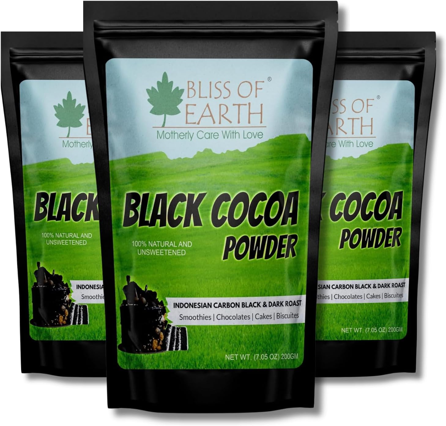 Bliss of Earth Carbon Black Cocoa Powder Indonesian Natural and Unswtened, Dark Roast Perfect for Cooking & Baking Cakes, Biscuits, Oreo, Chocolates, Smoothies 3X200g