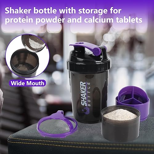 Miniatura 5 de Botella agitadora de proteínas, botella de agua deportiva, botella a prueba de fugas para mezclador de proteínas, antideslizante de 3 capas de 3