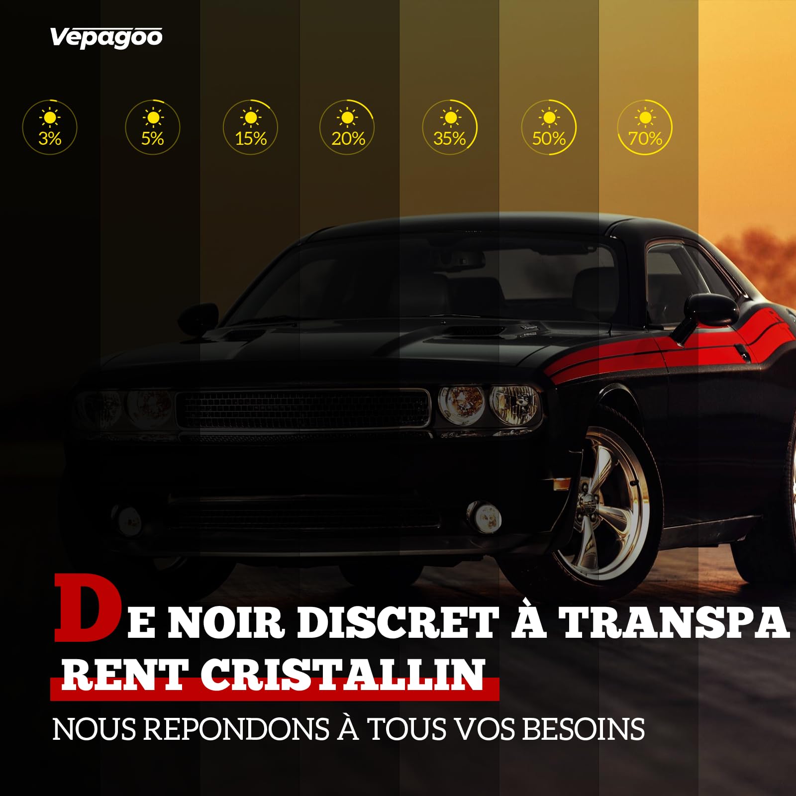 Vepagoo 5%/20%/35% VLT Film Teinté Voiture 50 X 300cm Vitre Teintée Voiture Film Solaire Voiture Film sur la Vie privée pour Vitres Protection UV Fumée Véhicule （20% VLT）
