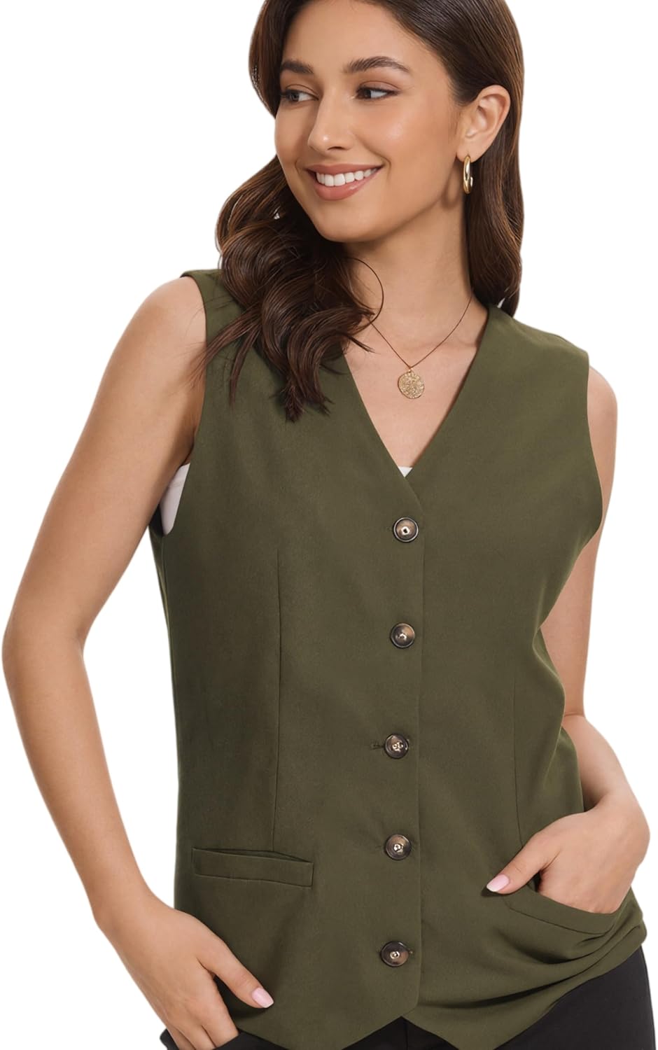 MINTLIMIT Vest for Women V Neck Lightweight Work Cropped Sleeveless Jacket Linen Vests Women