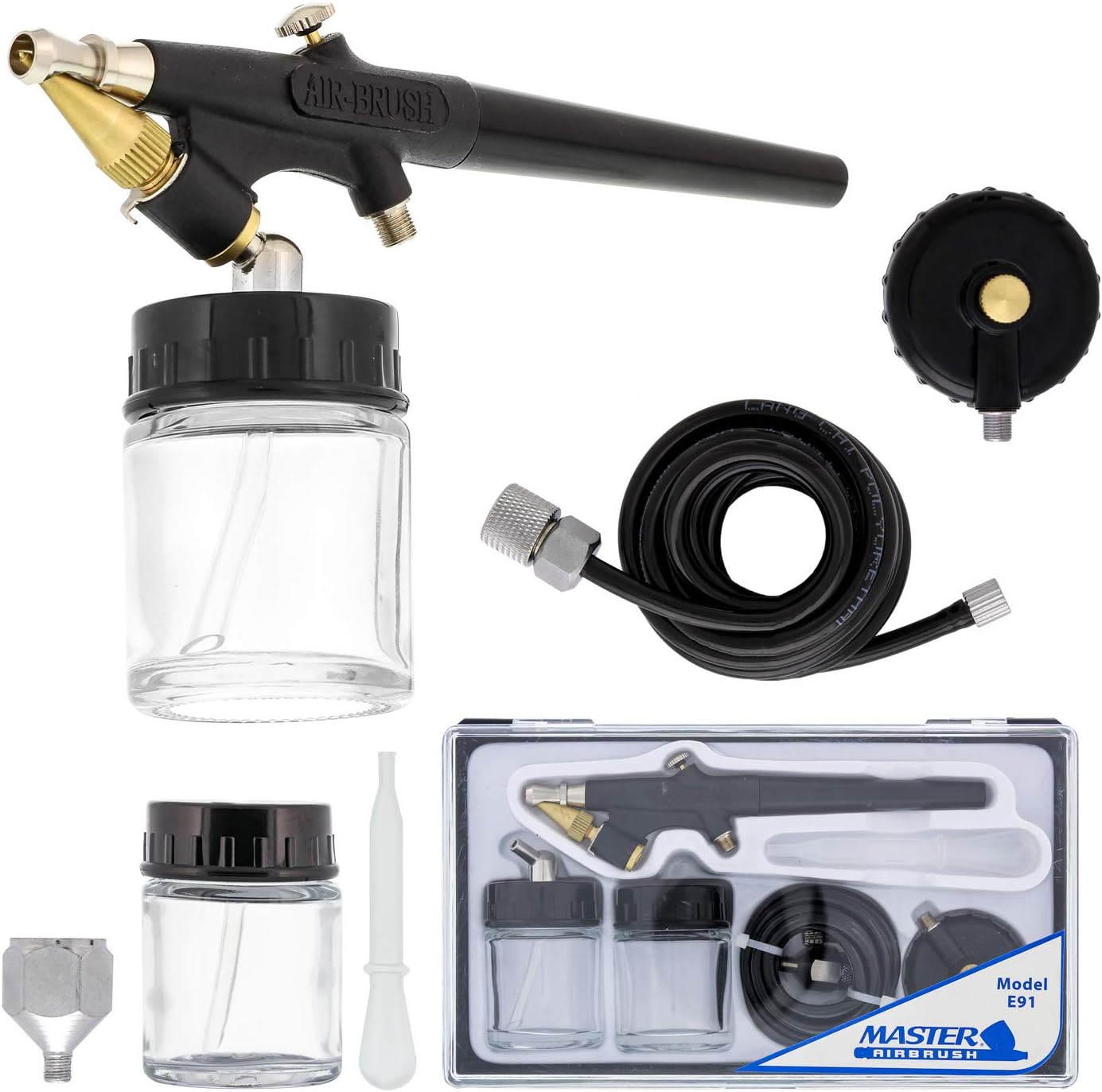 Master Airbrush Model E91 Airbrush Set Master Single-Action External Mix Siphon Feed Airbrush Set with 0.8mm Tip and 1/8" air Inlet