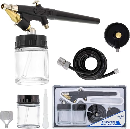 Master Airbrush Juego de aerógrafo modelo E91 Master Single-Action de mezcla externa de sifón de alimentación con punta de 0.031 in y entrada de