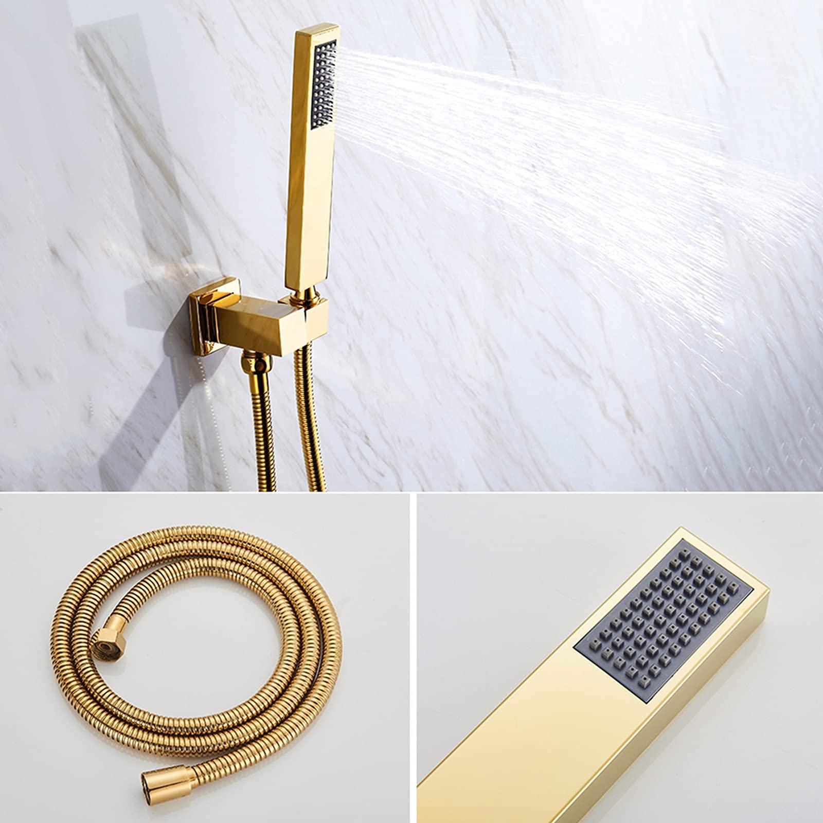 Zestaw prysznicowy termostatyczny Gold Combo do montażu na suficie, bateria prysznicowa łazienkowa z głowicą prysznicową, prysznicem ręcznym, baterią wannową typu wo,