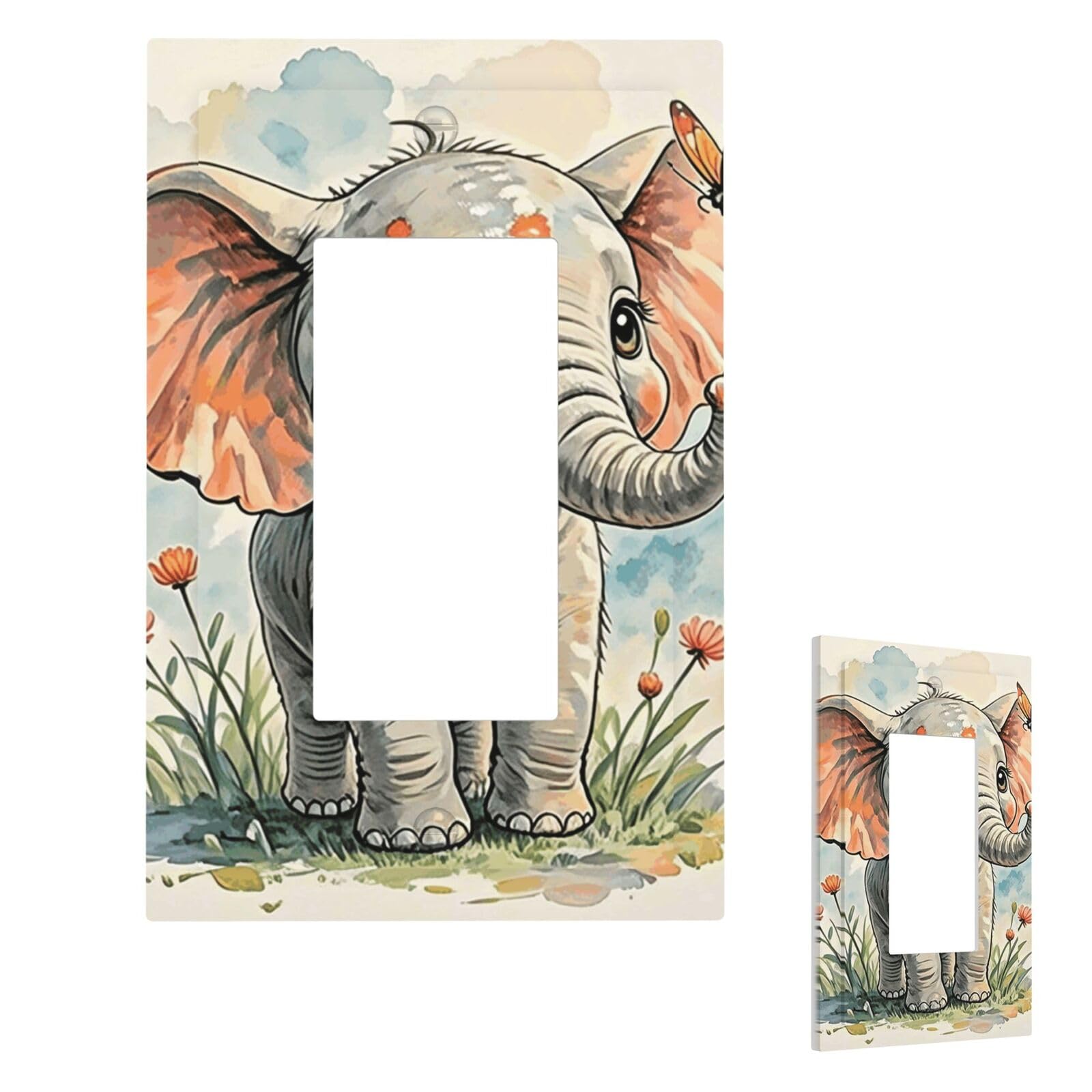 Elephants Wall Plate Cover Modern Decorative 1 Gang Light Switch Cover Unbreakable Receptacle Outlet Covers For Living Room Bedroom Home Decor 1 Gang