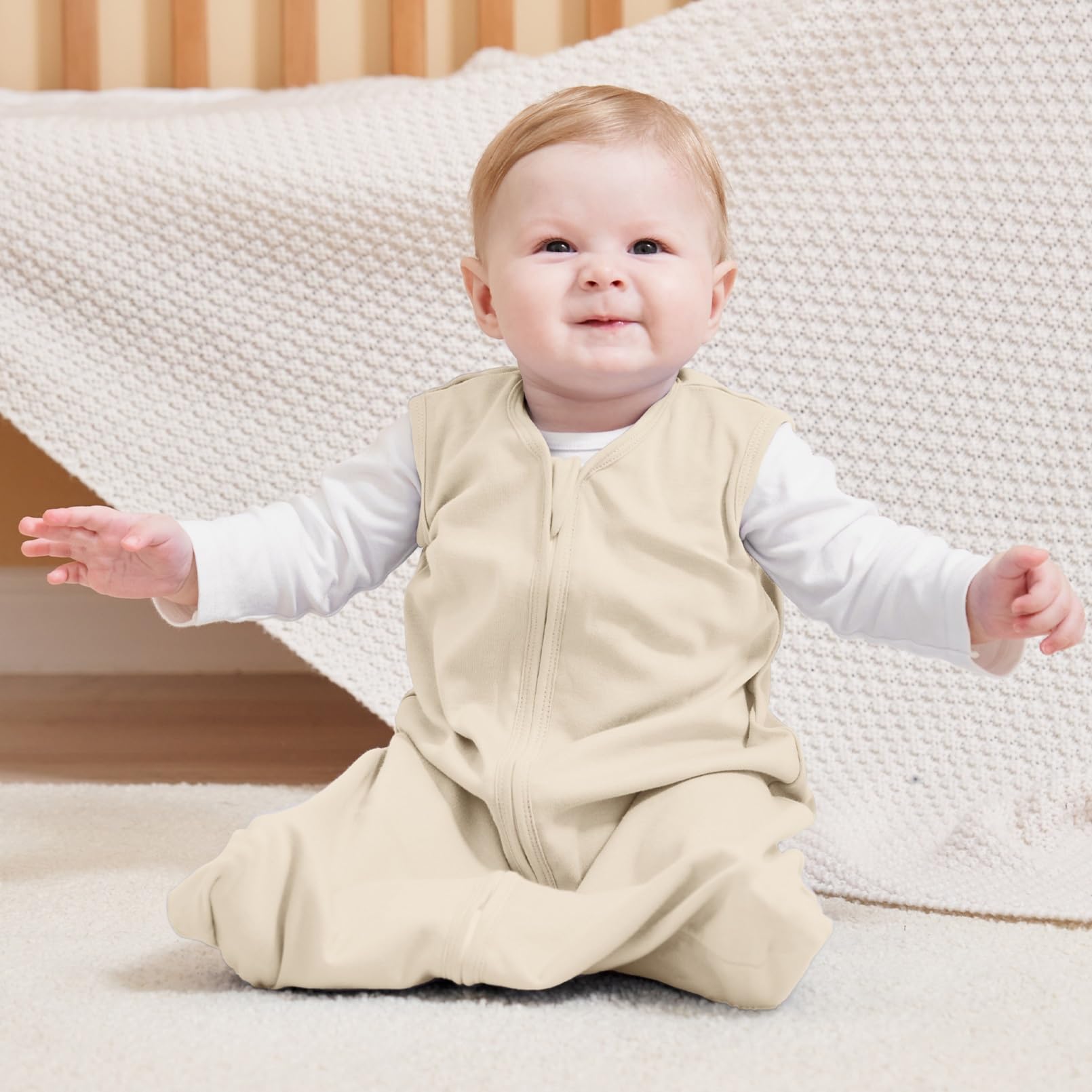 Sacco nanna 0-6 mesi 0,5 Tog Coperte indossabili in cotone, 3 pacchetti sacco nanna estivo traspirante per neonato 58-66cm Albicocca