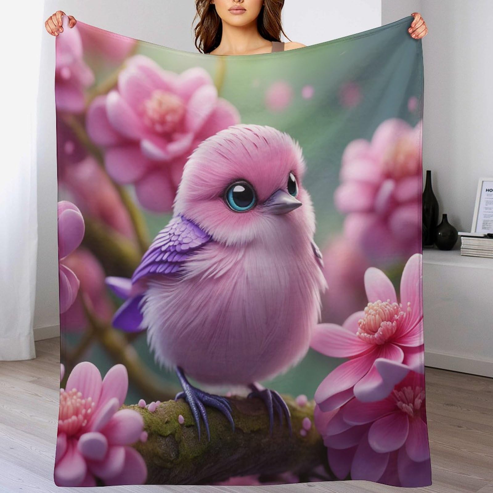 Couverture oiseau mignon 130x150cm, une idée cadeau douce et utile