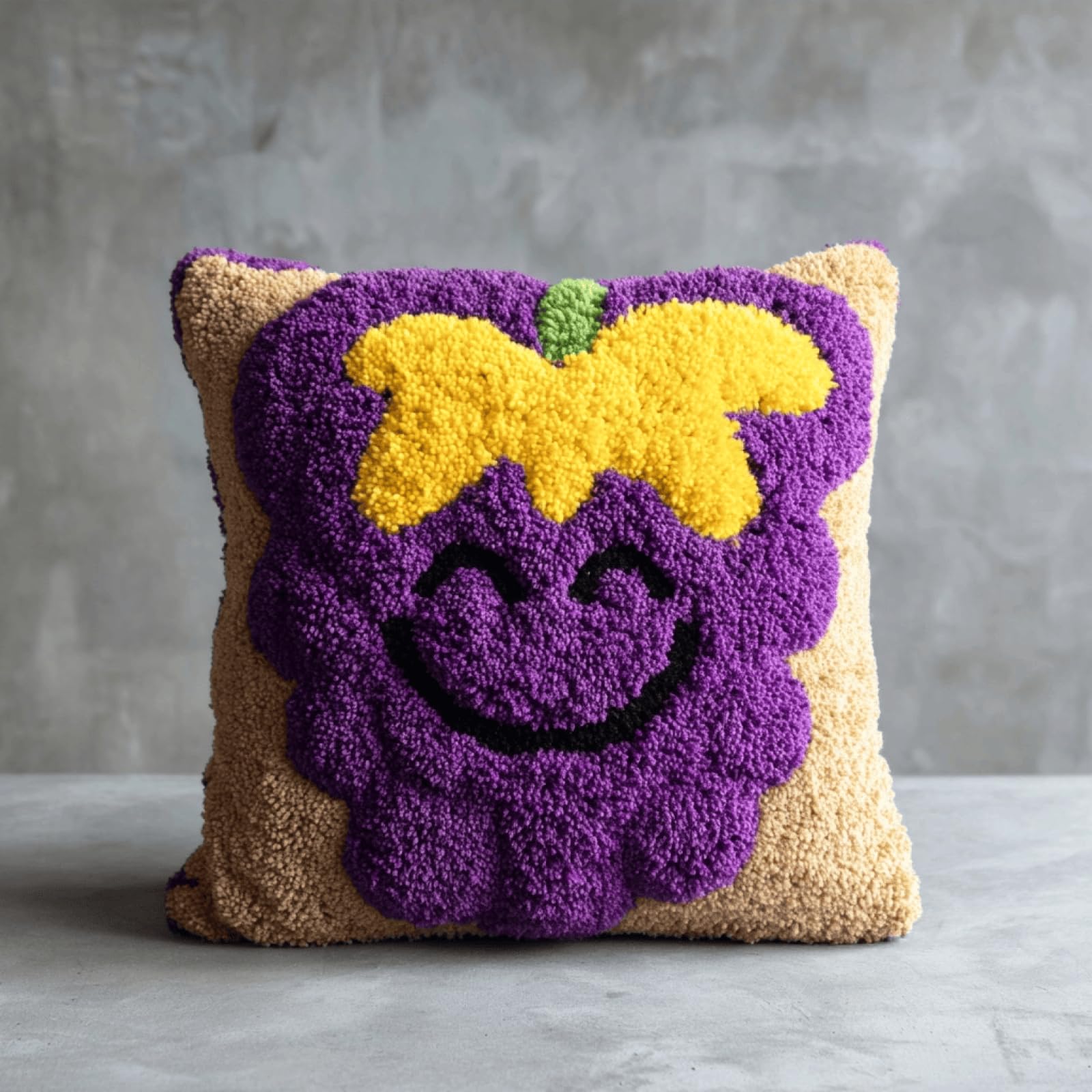 Latch Hook Cushion Cover Kit,DIY Craft Kit,43x43 cm,Cartoon Grapes