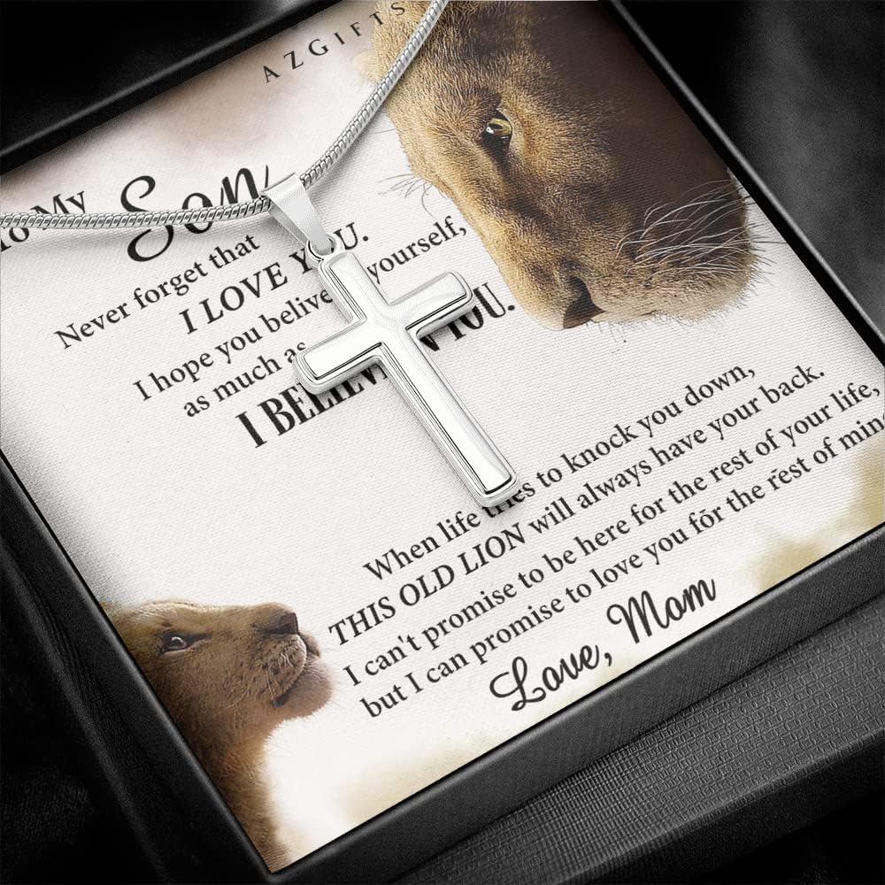 Son Gifts from Mom To My Son Cross Necklace Lion Necklace for Son Jewelry Son Gift from Mom My Son Necklace from Mom Son Necklace Necklace from Mom Graduation Gift for Sons Birthday Gift Cross Necklace : Clothing, Shoes & Jewelry