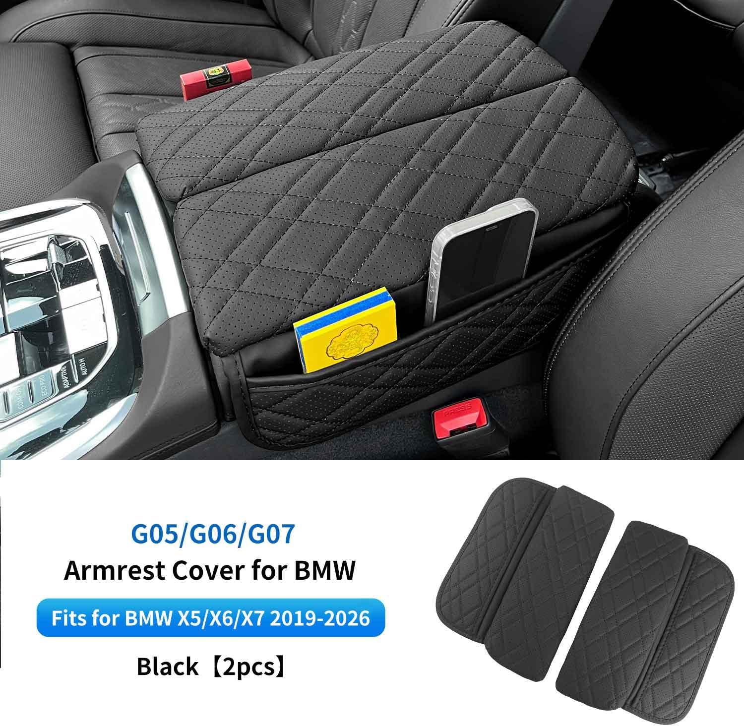 2PCS Center Console Armrest Cover for BMW X5 X6 X7 Accessories, Leather Arm Rest Box Soft Cushion Pad with Storage Bags, Car Interior Accessories Fits for BMW X5 G05, X6 G06, X7 G07 2019-2026