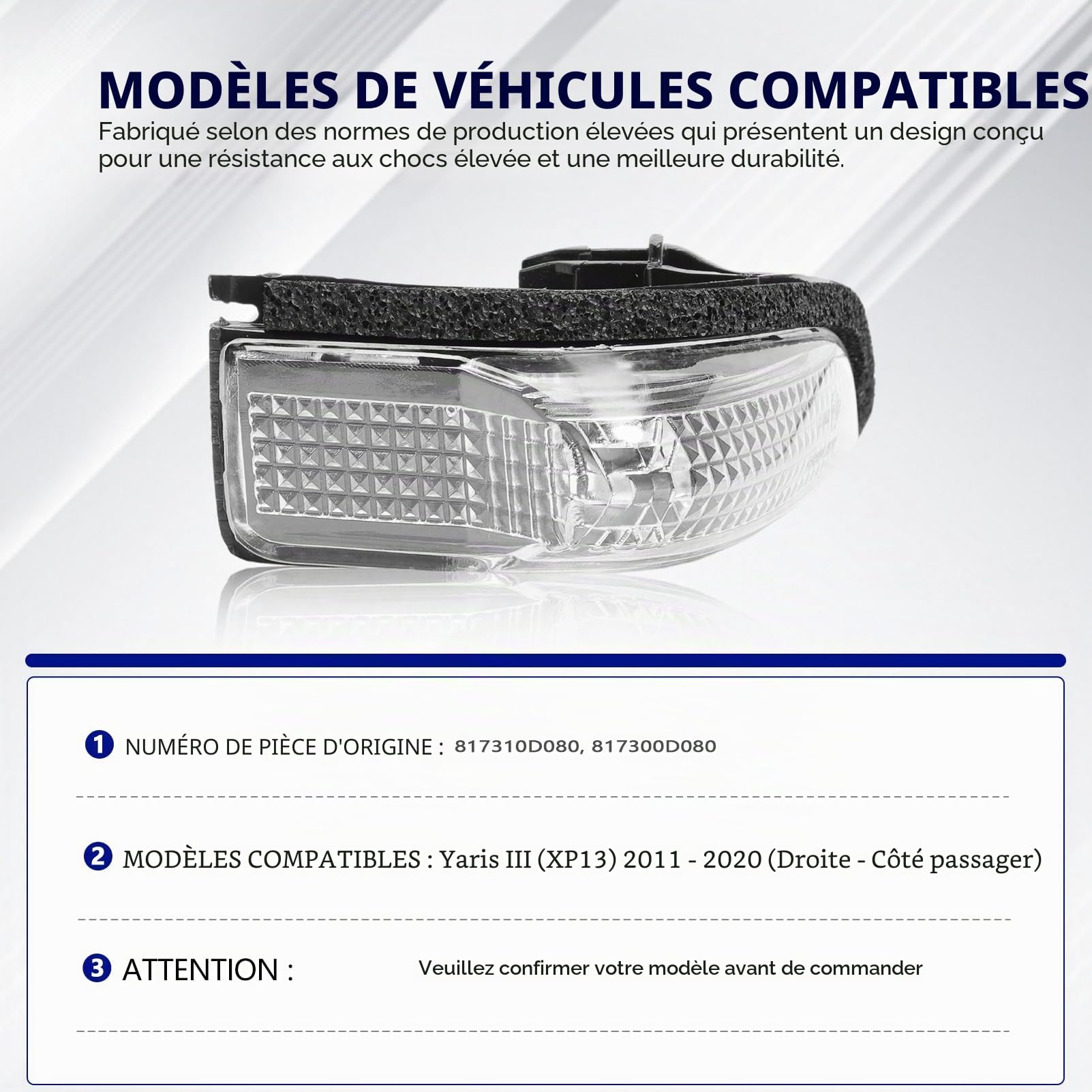 1 pièce Fléchette de direction droite pour rétroviseur latéral pour YARIS (XP13) 2011-2020 (côté passager) 817310D080 817300D080