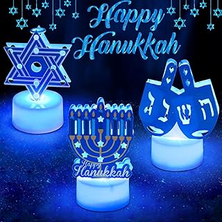 6 PCS Hanukkah Tea Lights Candles Battery Operated LED Flameless Tealight Candles, Blue Star of David Menorah Dreidel Hanukkah Decorations Centerpieces for Home Kitchen Party Decor