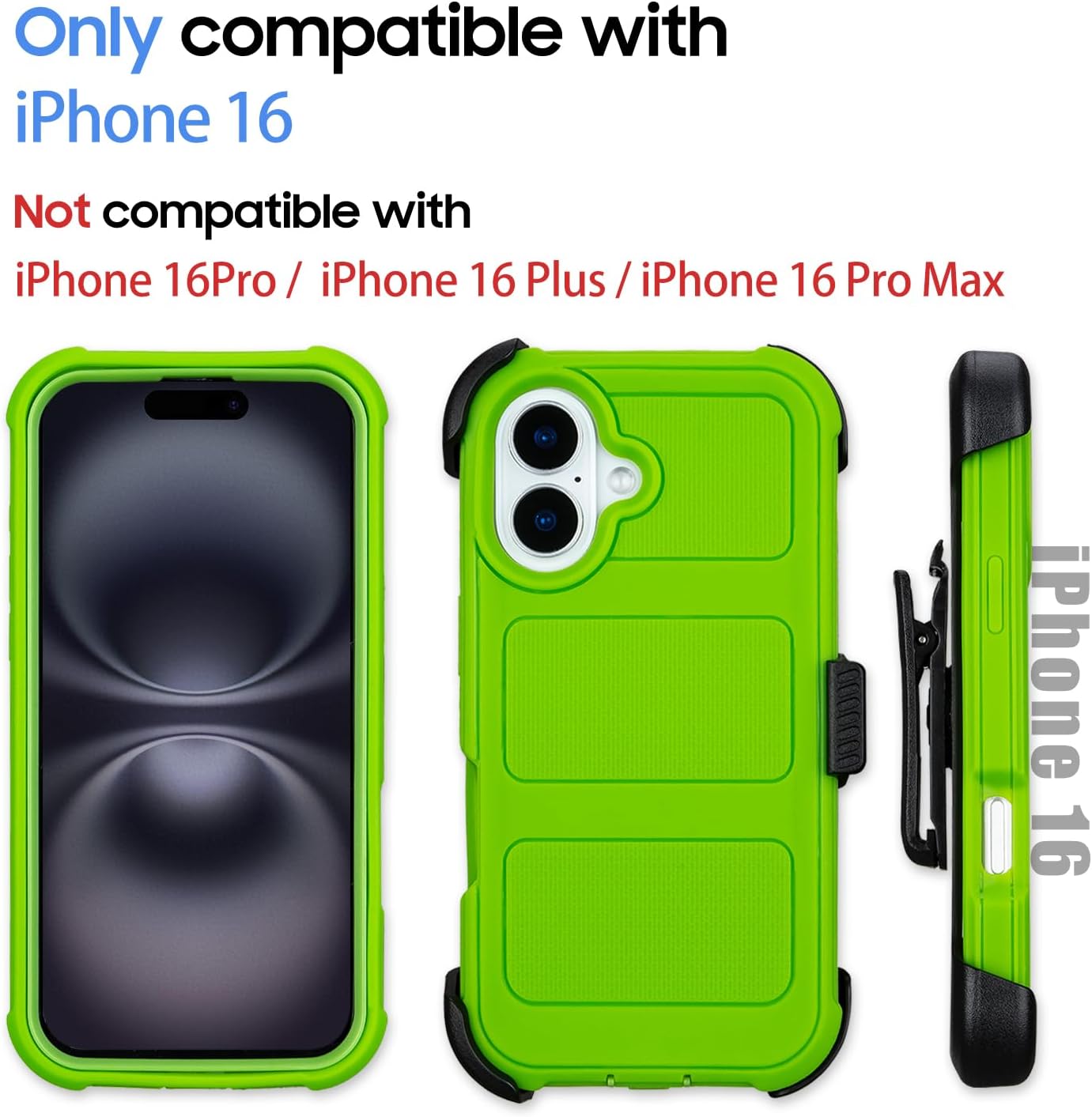 Saiboro for Defender Phone Case iPhone 16 Case with Belt Clip,for Shockproof iPhone16 Rugged,2 Layers of Sturdy for PhoneCase Heavy Duty,Military-Grade for iPhone 16 Phone Case Green