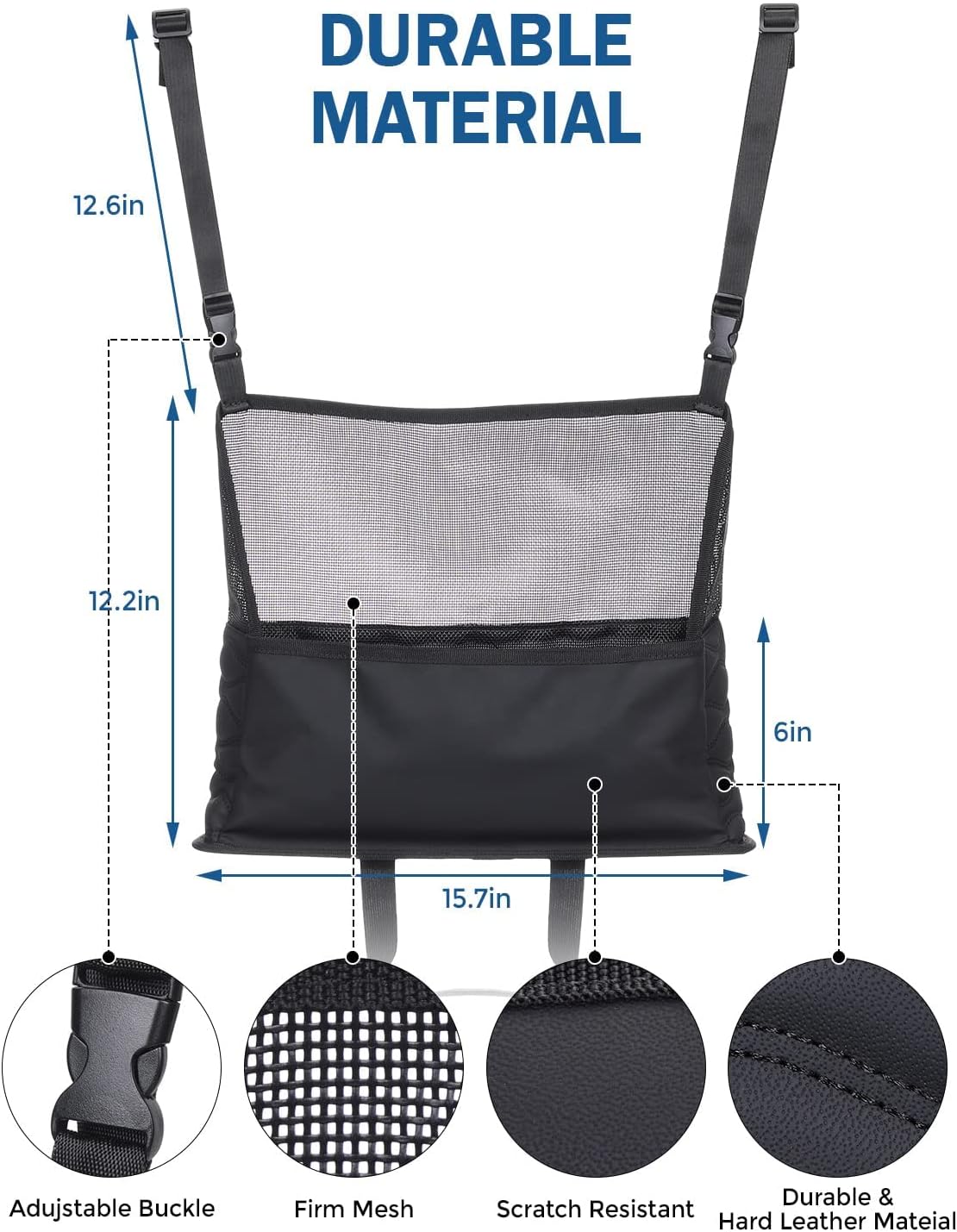 JoyTutus Car Net Pocket Handbag Holder, Leather Between Seat Car Organizer, Car Purse Holder, for Car Front Seat, Barrier of Backseat Pet Kids, Black Photo