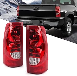 Tail Lights Compatible with Chevy Silverado 2003 2004 2005 2006 1500 2500 3500 OE Style Rear Brake Lamp Assembly Passenger and Driver Side (Red Trim)