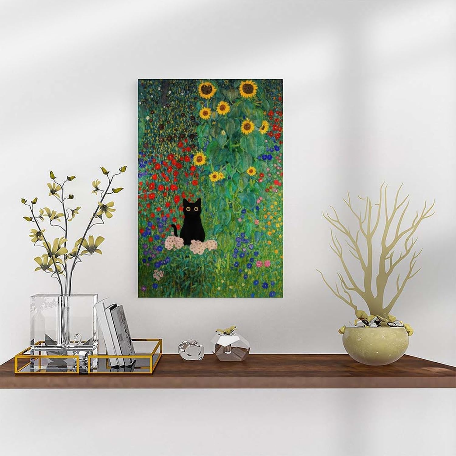 Hazzzey Cat Wall Art Monet Prints Vintage Wall Art Funny Monet Garden Cat Canvas Poster for Room Bedroom Living Room Bathroom Wall Decor Unframe-style-2 20x30inch(50x75cm)