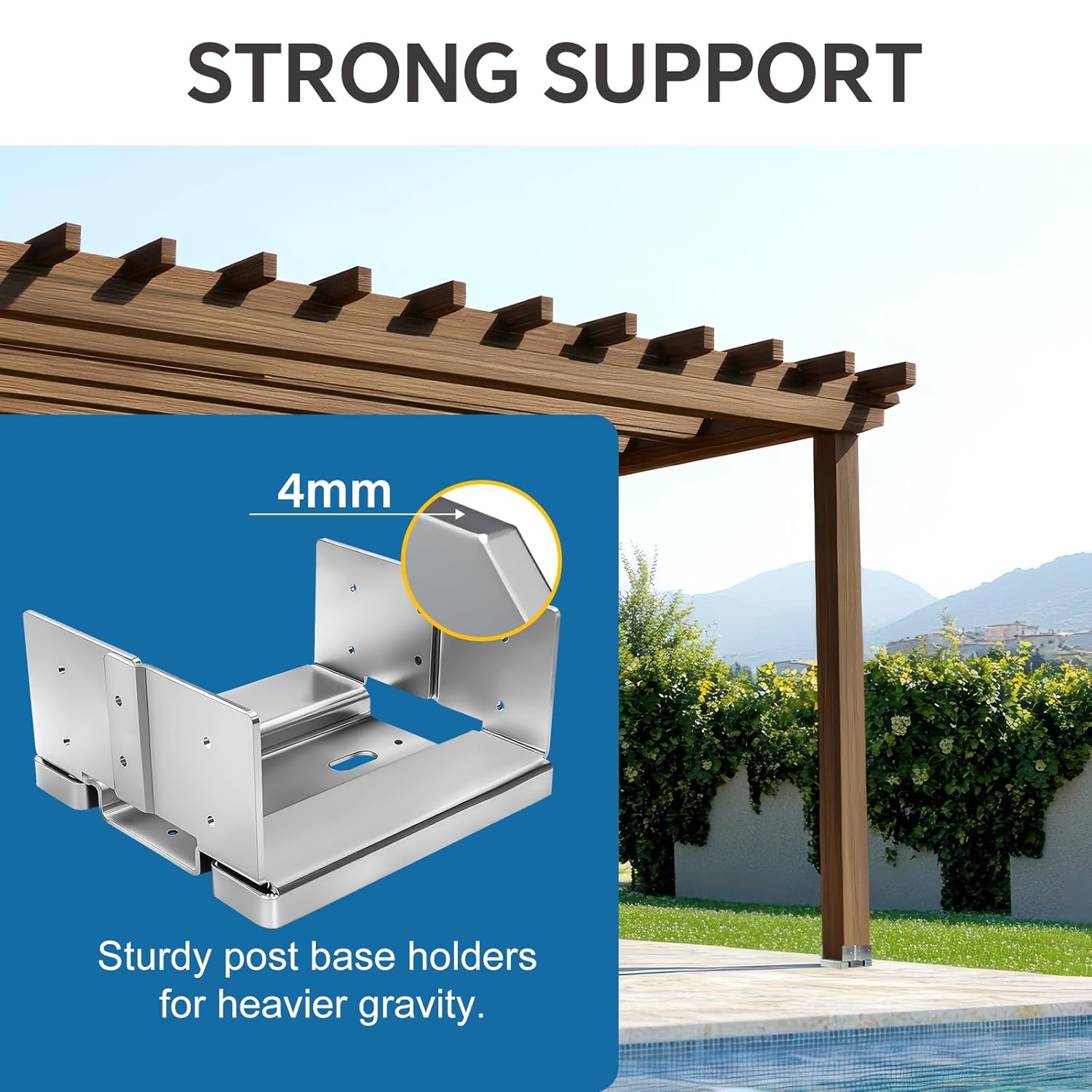 10x10 Galvanized Post Base for Concrete, 2 Pack Post Deck Base Anchor for 9.5x9.5 Wood, Post Base Holder with 1" Standoff for Deck Gazebo Pergola Porch, Includes 4 Fastener & 32 Screws