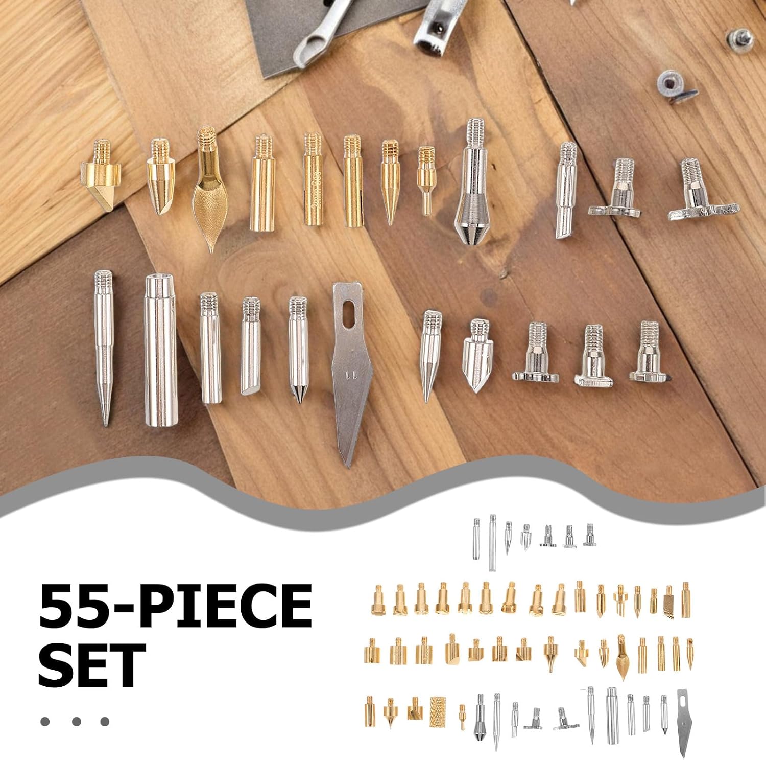 JOINPAYA 55pcs Wood Burning Tool Tips and Engraving Carving Set for Woodcraft DIY, Wood Burner Soldering Iron Accessories with Pyrography Heating Tips for Craft Enthusiasts and Hobbyists
