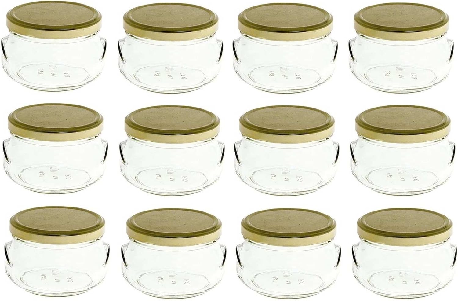 Nakpunar 4 pcs 32 fl oz Quart Glass Tureen Jars with Gold Plastisol Lined Lids - Made in Italy
