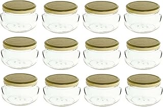 Nakpunar 12 pcs 6.75 oz Glass Tureen Jars with Gold Lids - 200 ml