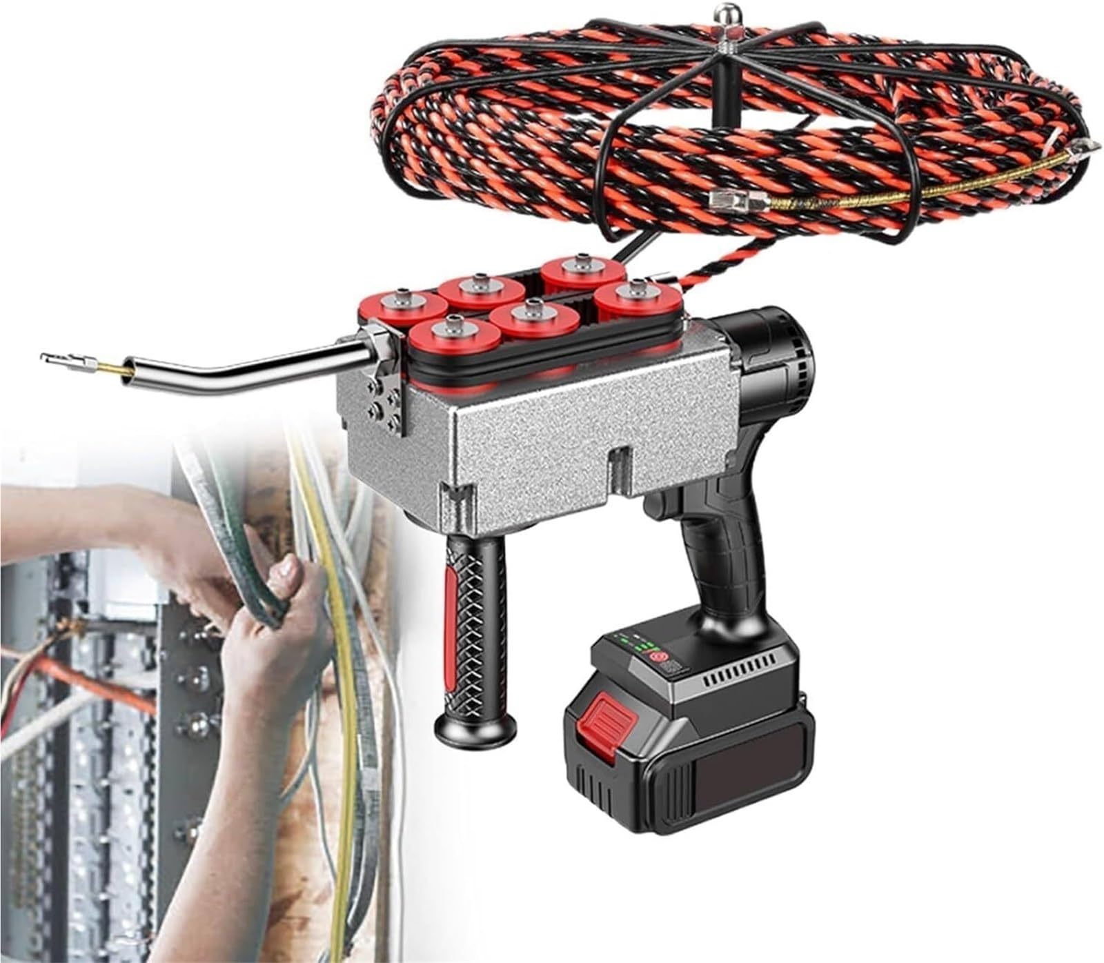 Máquina eléctrica para enhebrar y tirar cables, con una tensión de 130 kg,