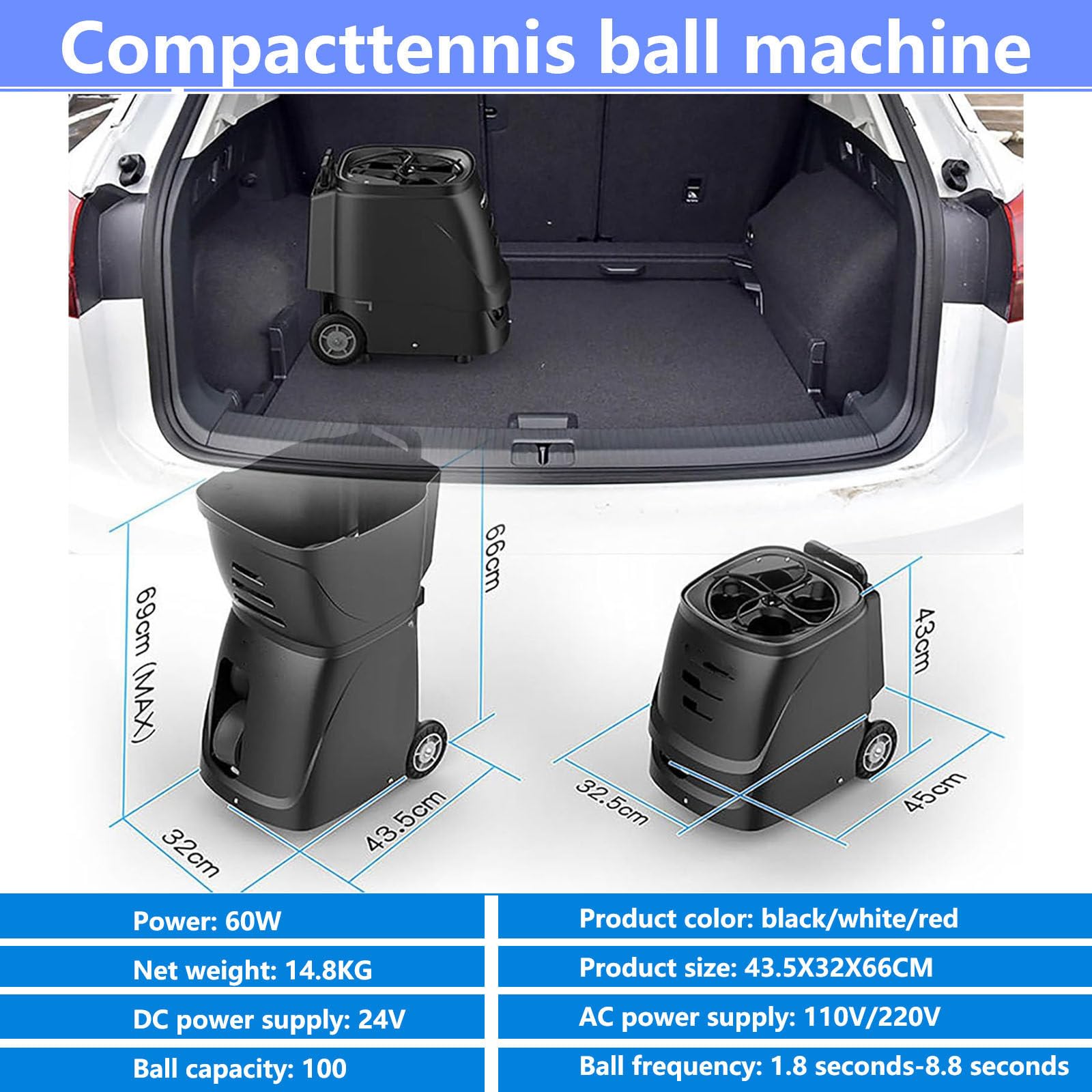 Lanciapalle da Tennis Portatile, Leggero, con Batteria Ricaricabile, 11 modalità di Allenamento, Controllo Automatico Dell'Oscillazione e Rotazione Tramite Telecomando/App,Red