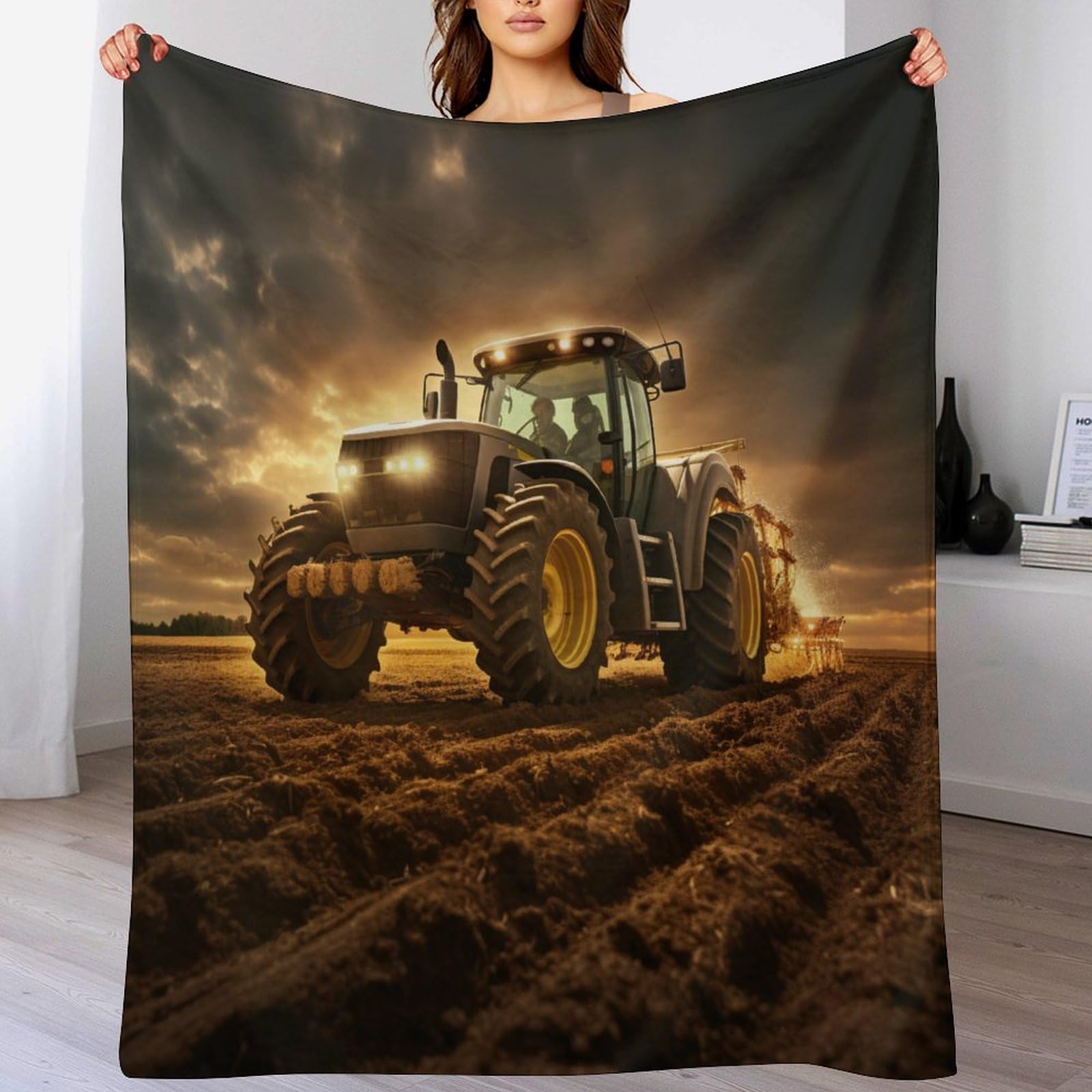 Couverture polaire tracteur 180x200 cm en flannel légère et douce pour canapé