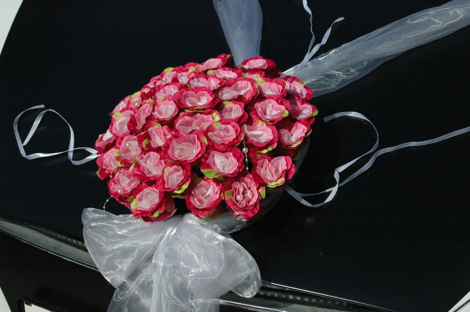 BEGEISTERT SCHMUCK Braut Paar Rose Deko Dekoration Autoschmuck Hochzeit Car Auto Wedding Deko Girlande PKW ®Auto-schmuck (Rosa)