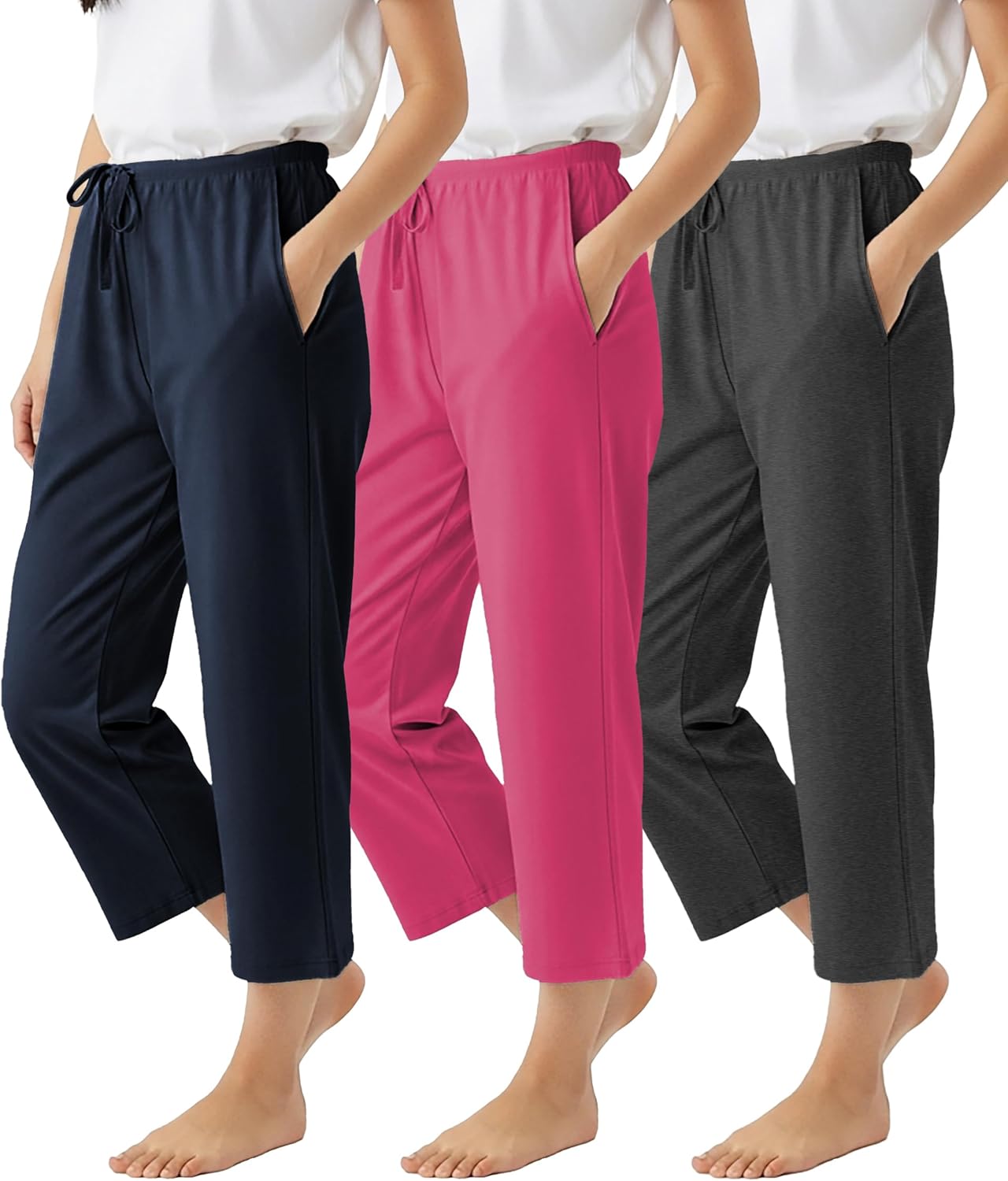 Andrew Scott Women's Capri Pajama Lounge Pants | Soft Cotton Stretch Sleep Bottoms | Drawstring & Pockets | Multi Packs