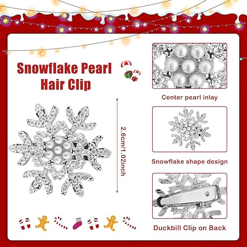Miniatura 3 de Paderison 6 pinzas para el cabello de Navidad para mujer, con copos de nieve, brillantes diamantes de imitación, pinzas pequeñas plateadas, mini